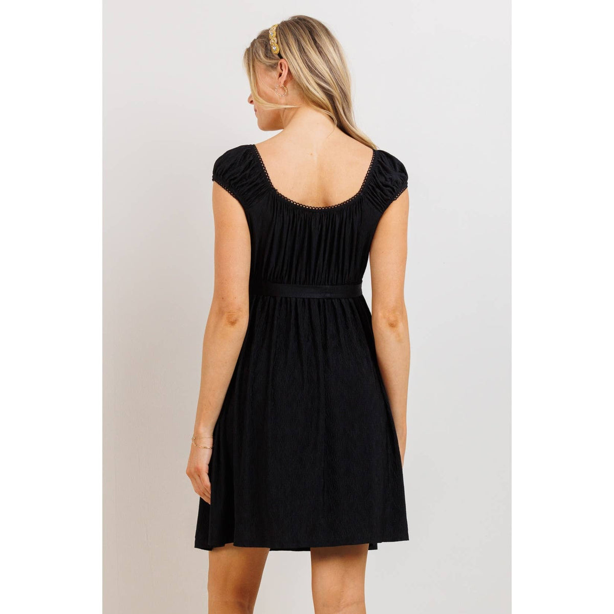 Black Lace Trim Cap Sleeve Maternity Babydoll Dress