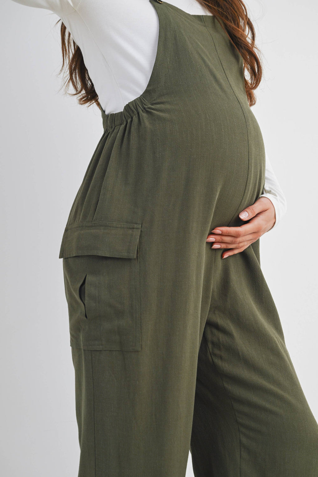 Olive Straight Leg Maternity Adjustable Overalls