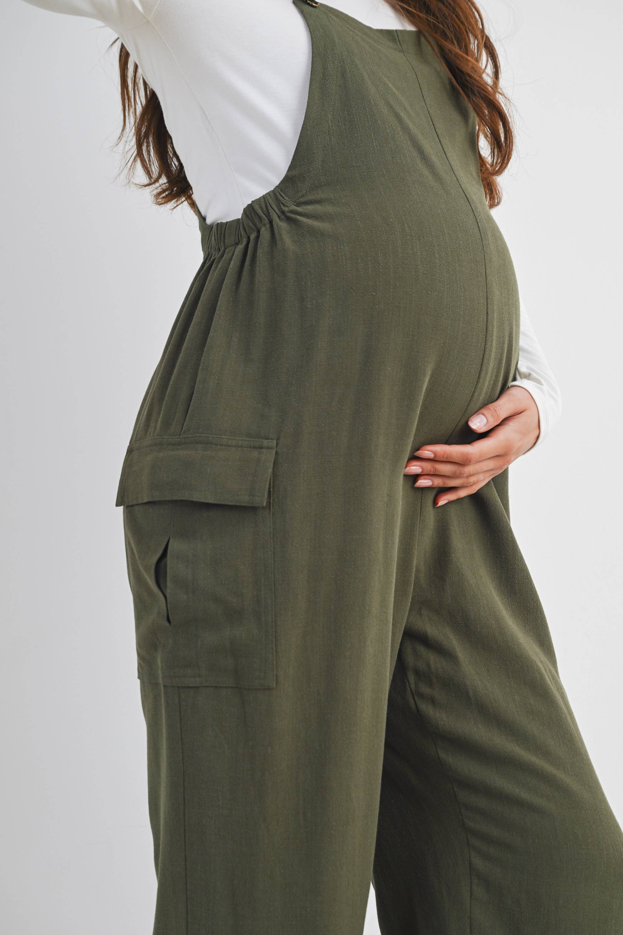 Olive Straight Leg Maternity Adjustable Overalls