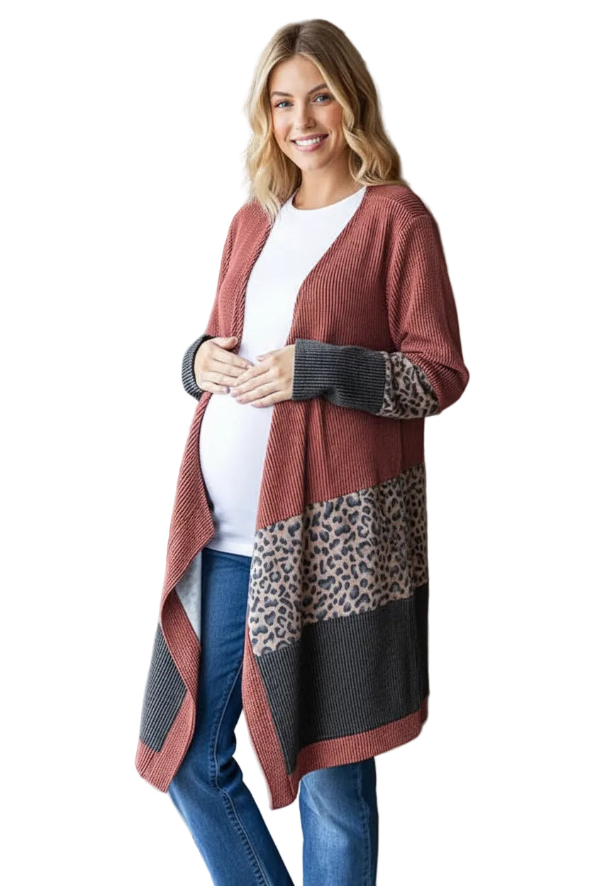 Urban ribbed Animal Print Color Block Cardigan