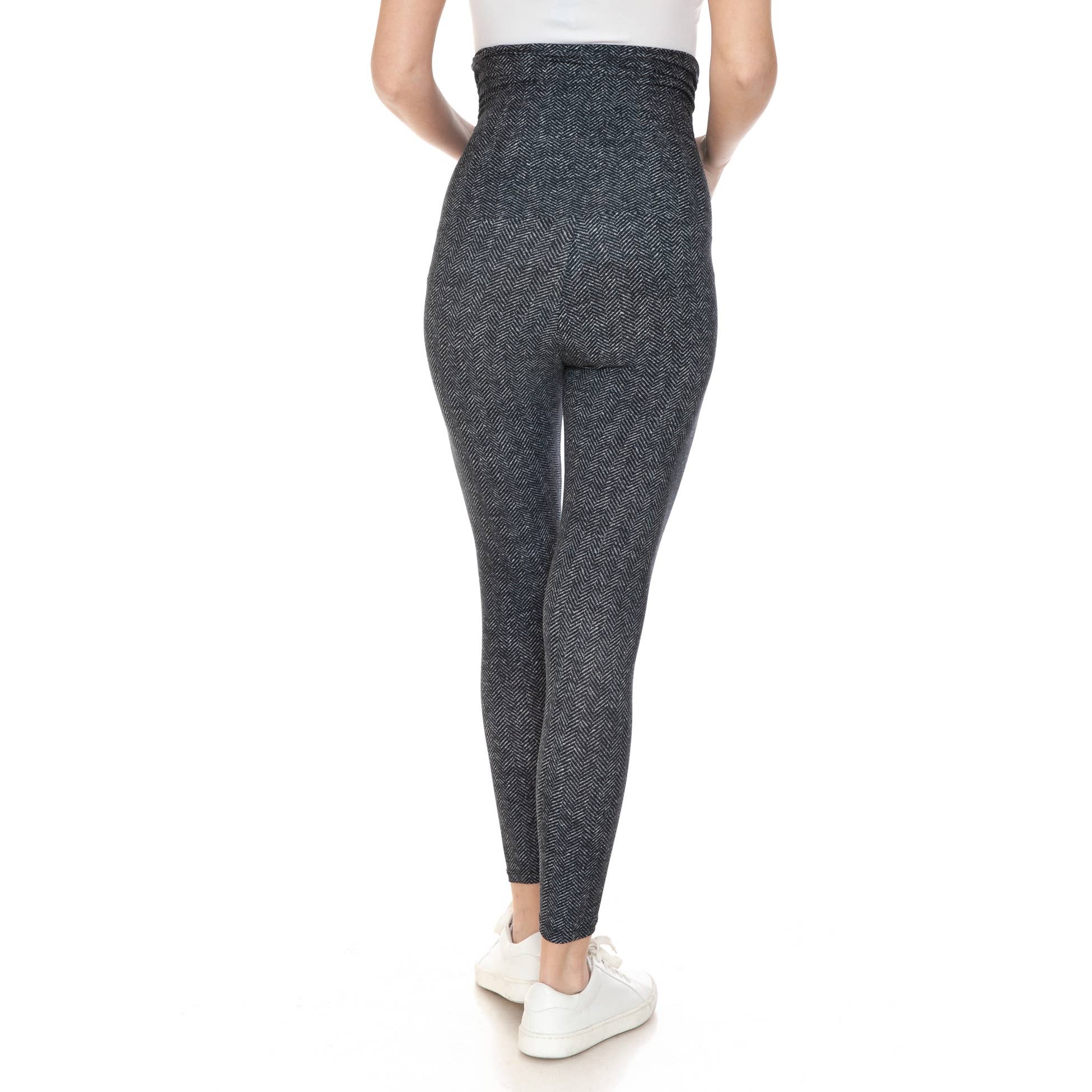 Herringbone Printed Buttery Soft Full Length Ruched Maternity Leggings