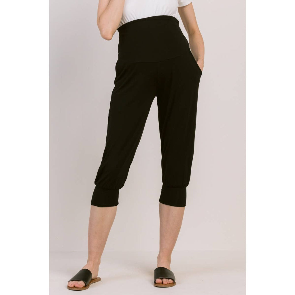 Black High Rise Capri Maternity Jogger Pants