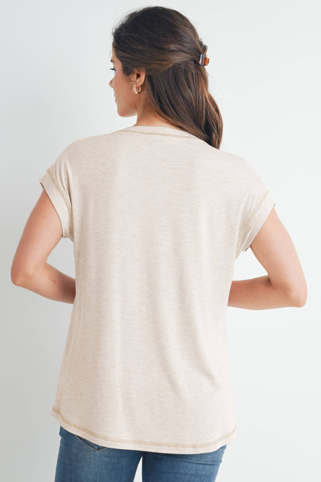 Oatmeal Double Layer Short Sleeve Maternity Nursing Top