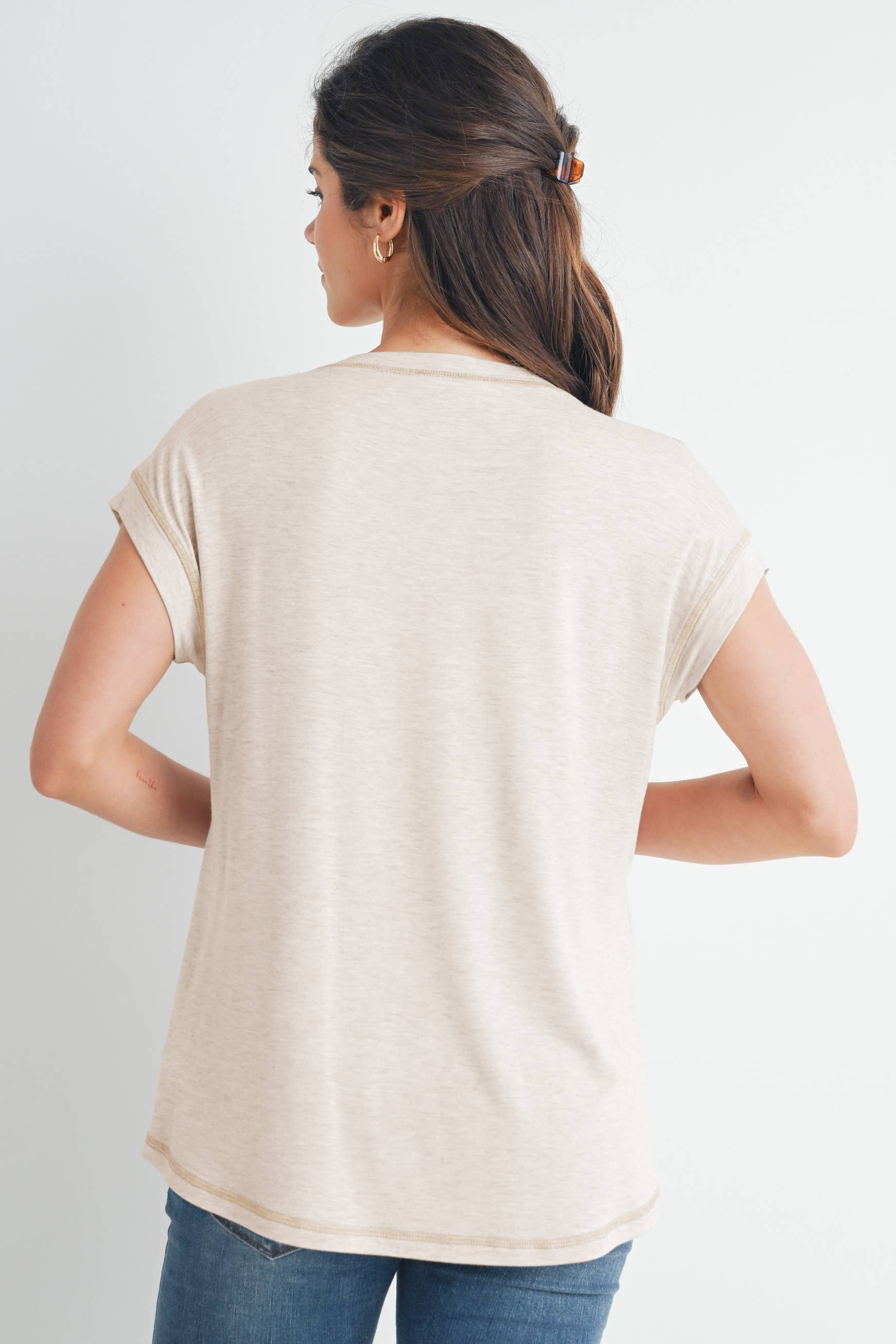Oatmeal Double Layer Short Sleeve Maternity Nursing Top