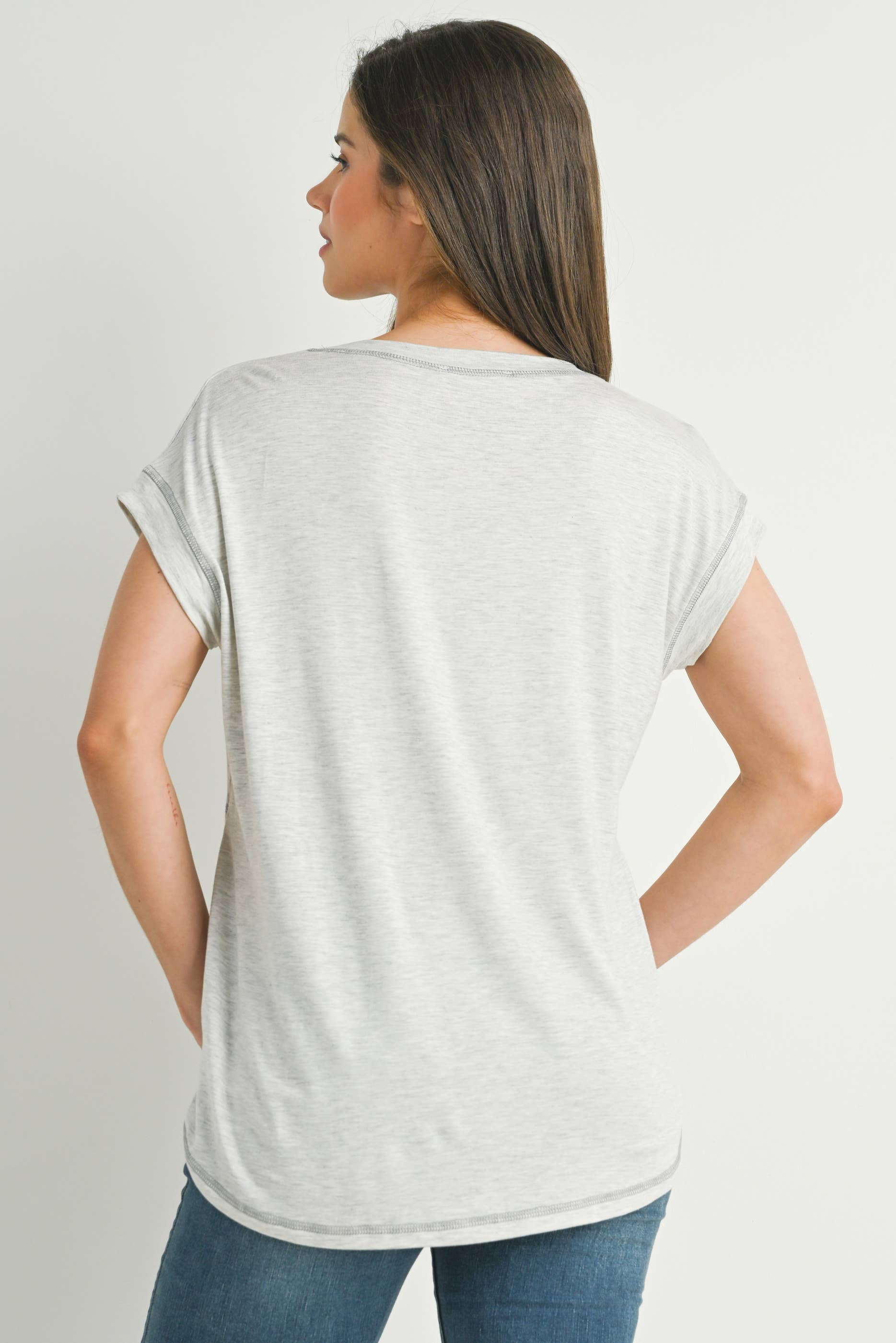 Oatmeal Double Layer Short Sleeve Maternity Nursing Top