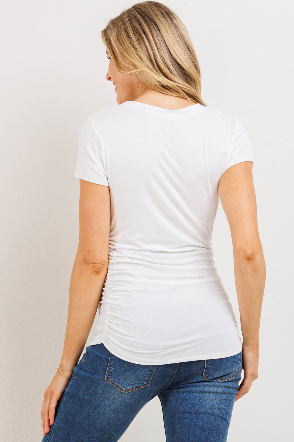 Ivory Ruched Short Sleeve Maternity V-Neck Top