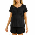 Black 2-Piece Maternity Pajama Set with Short Sleeve Henley Top