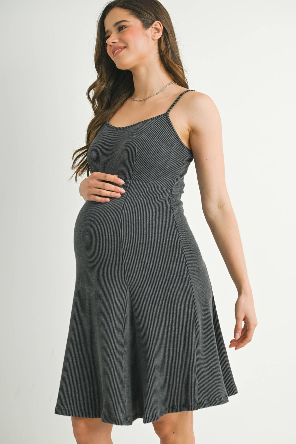 Charcoal Ribbed Sleeveless Maternity Skater Dress