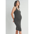 Charcoal Square Neck Fitted Maternity Ribbed Midi Dress