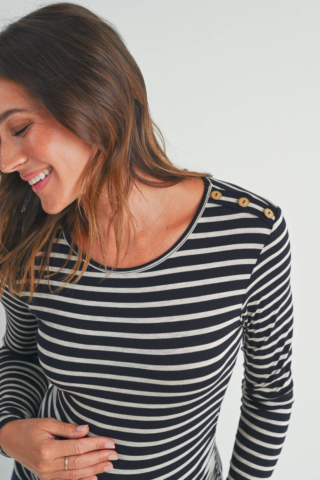 Black Striped Long Sleeve Maternity Knit Top
