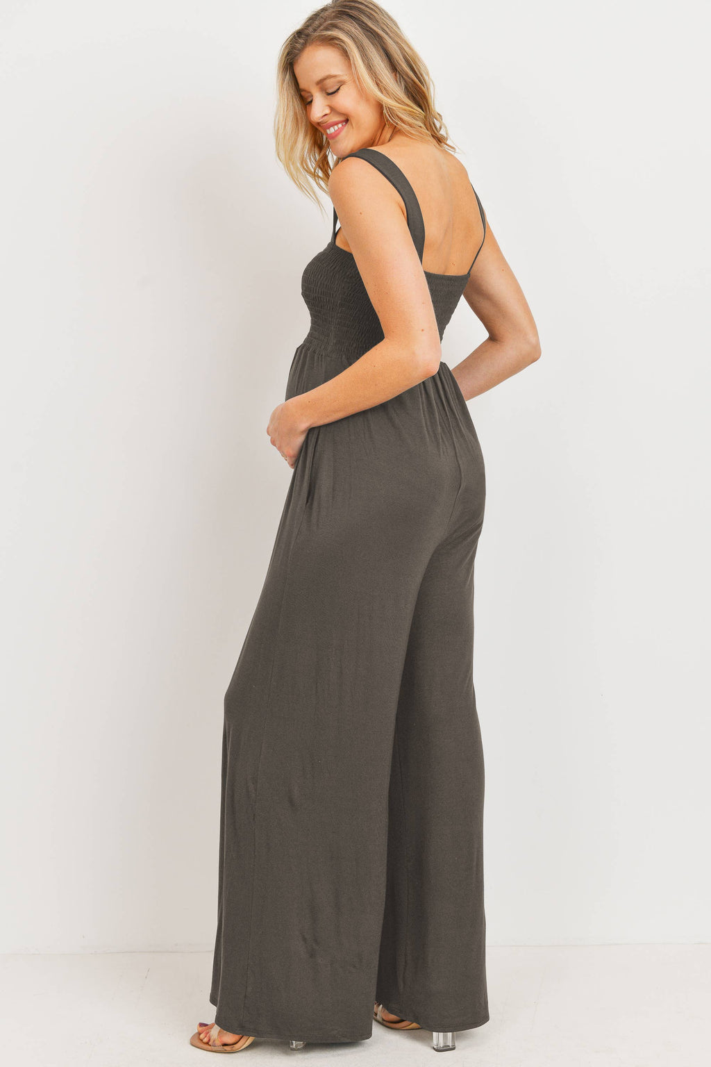 Cocoa Sleeveless Smocked Maternity Wide Leg Jumpsuit