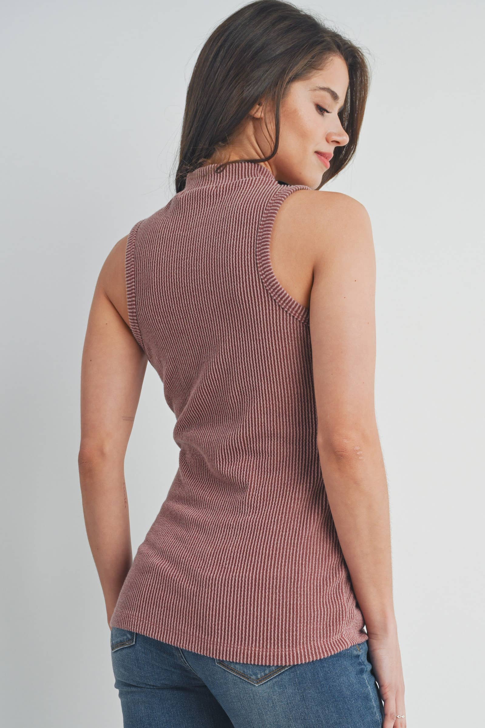 Red Brown Ribbed Mock Neck Maternity Tank Top