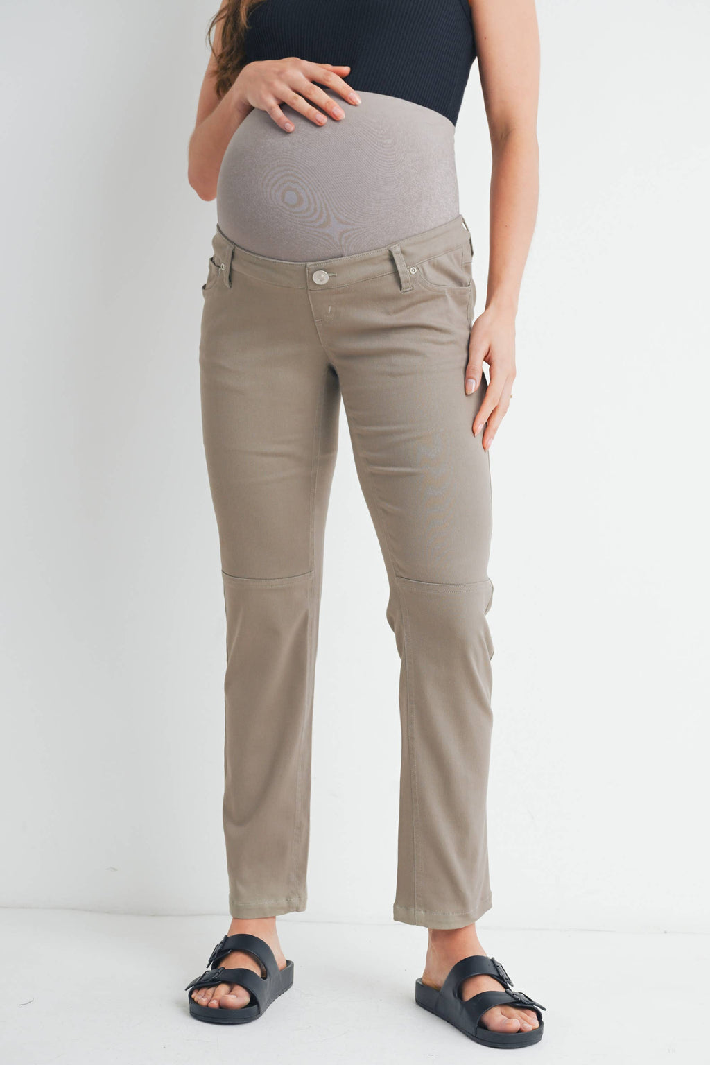 Khaki Straight Leg Maternity Over the Belly Pants