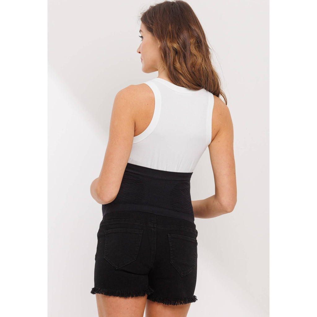Black Frayed Denim Maternity Full Panel Shorts