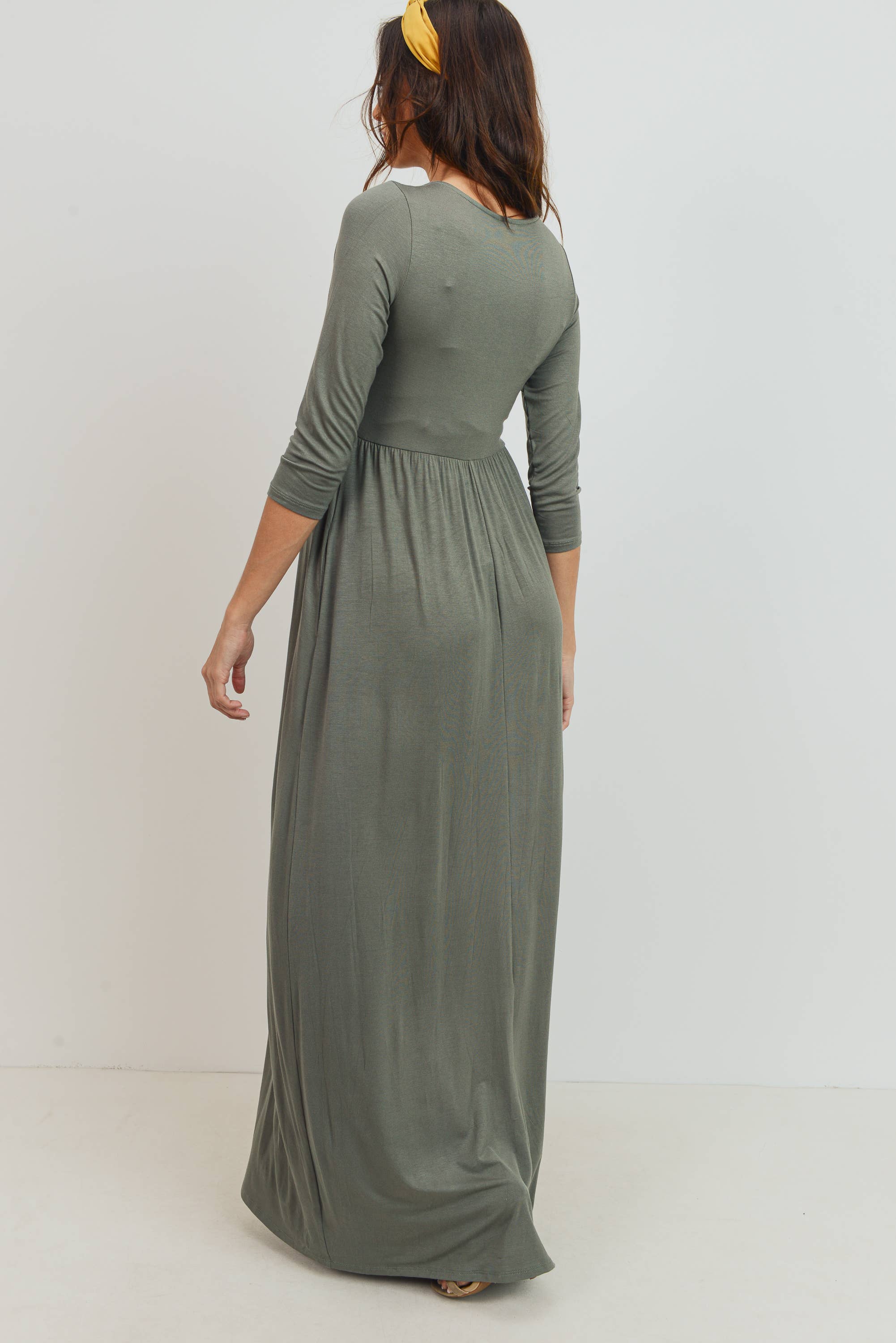 Olive Surplice Quarter Sleeve Nursing Maxi Dress