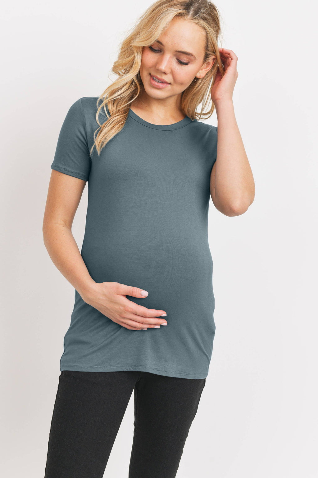 Sea Blue Basic Crew Neck T-Shirt
