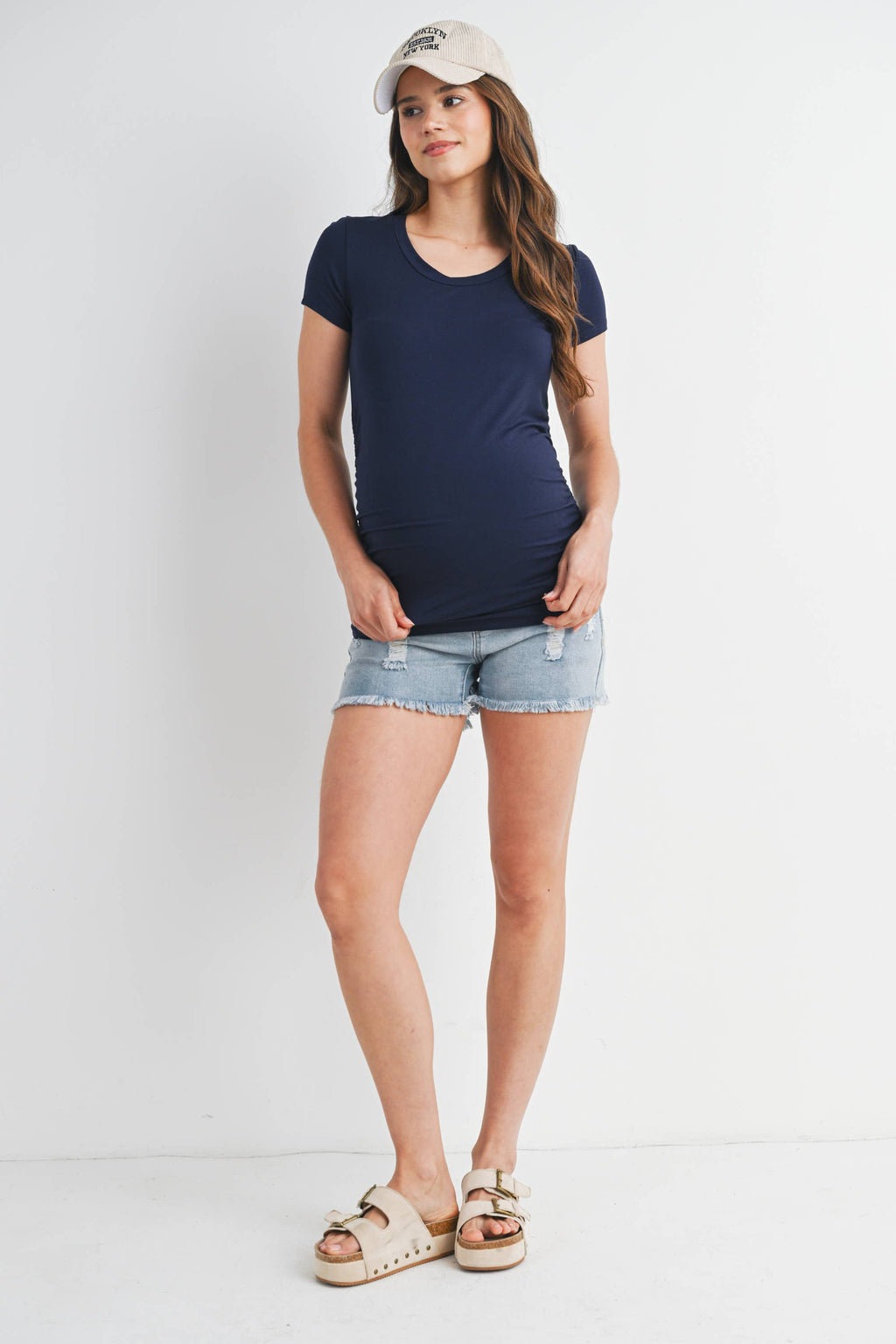 Black Ruched Short Sleeve Maternity T-Shirt