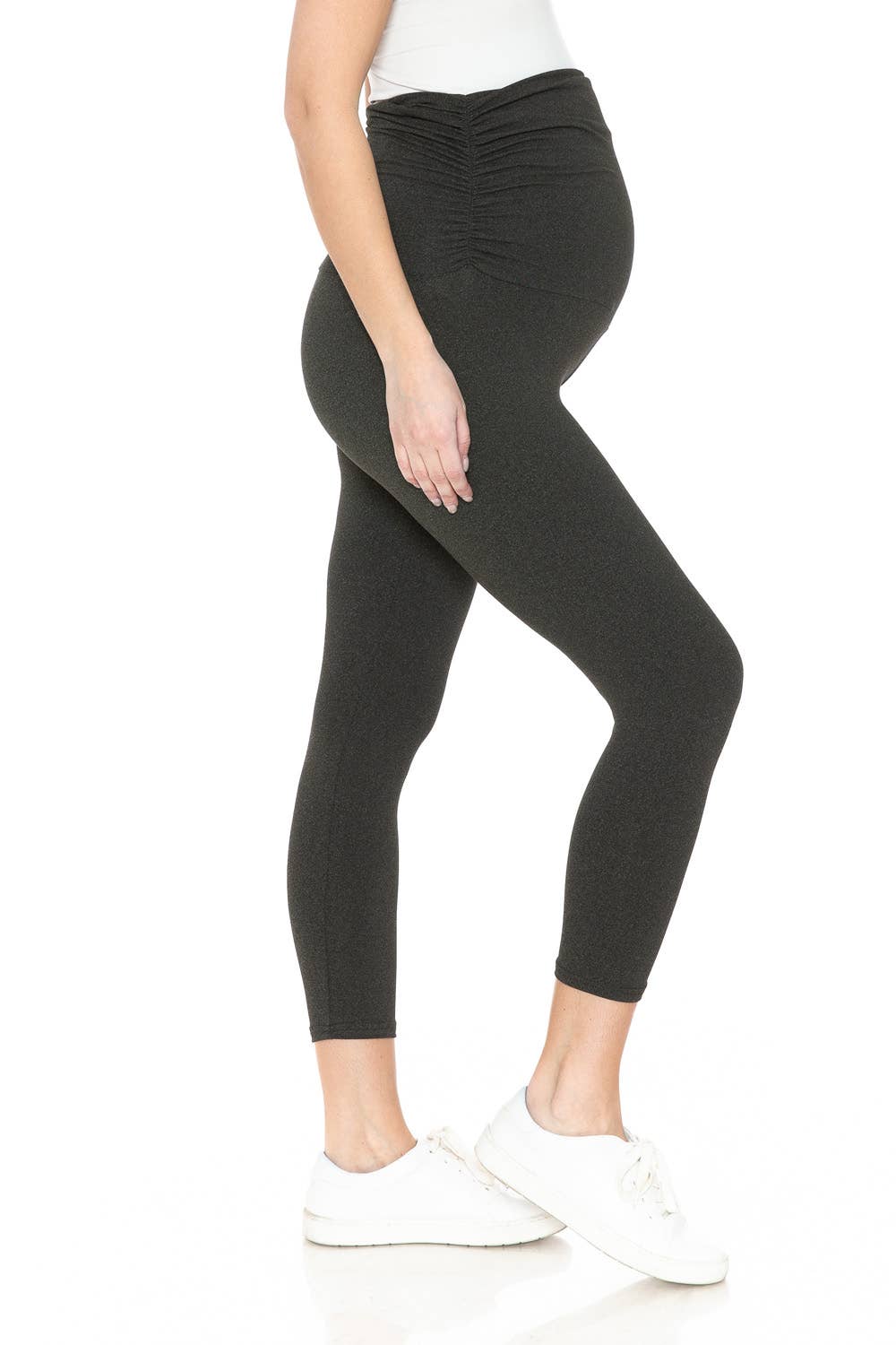 Heather Charcoal Buttery Soft Ruched Maternity 7/8 Leggings