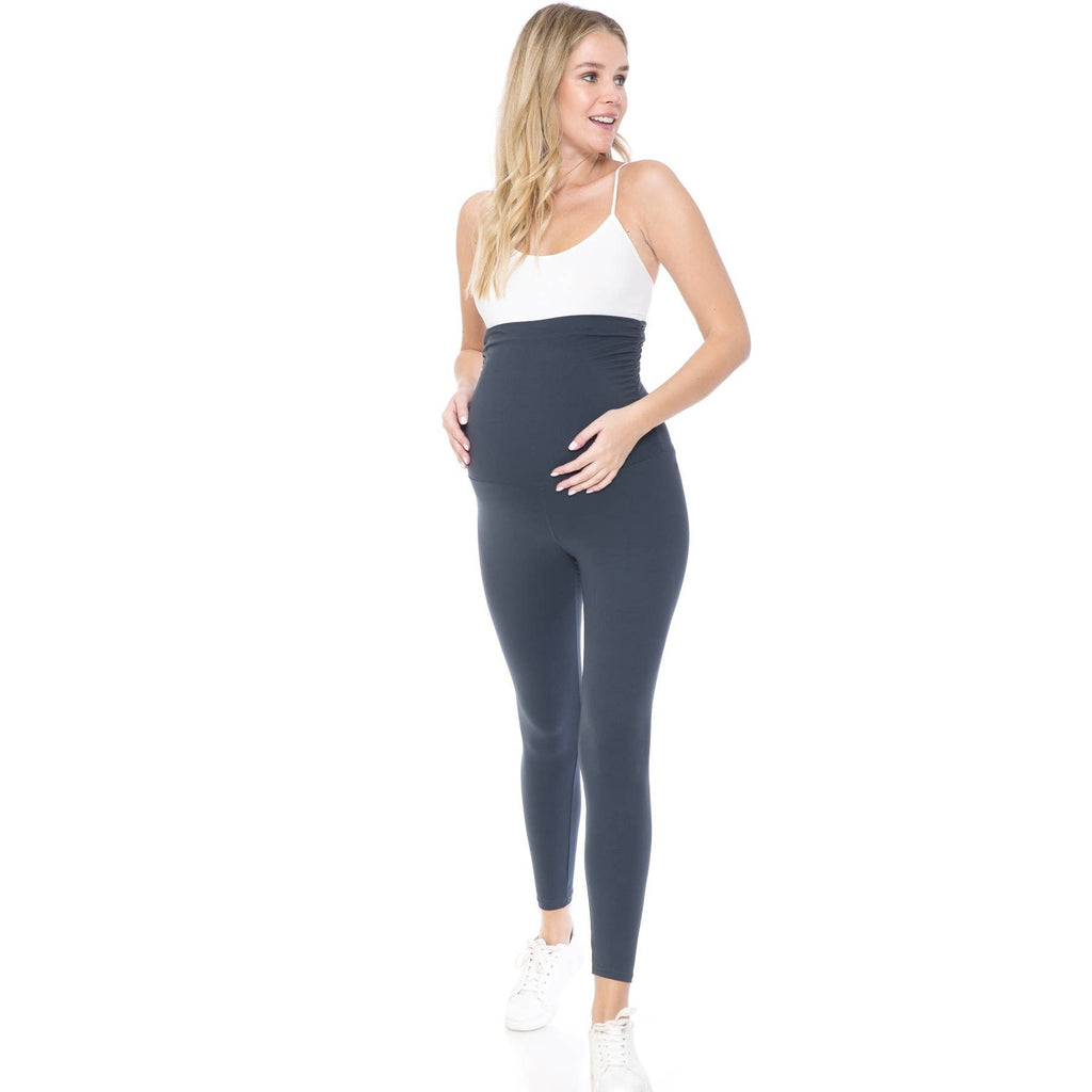 Black Buttery Soft Full Length Ruched Maternity Leggings S-3XL