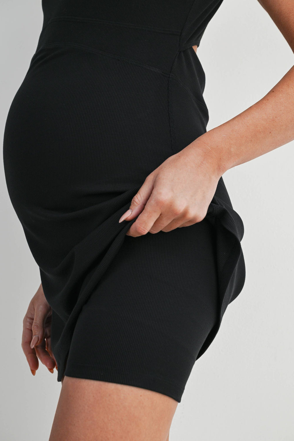 Black Ribbed Maternity Active Mini Dress with Inner Shorts