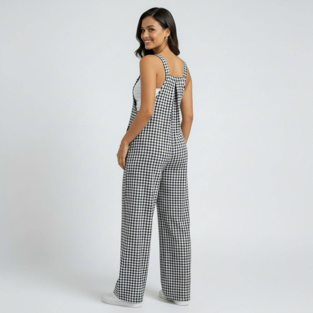Maternity Gingham Wide Leg Jumpsuit with Adjustable Strap Overalls
