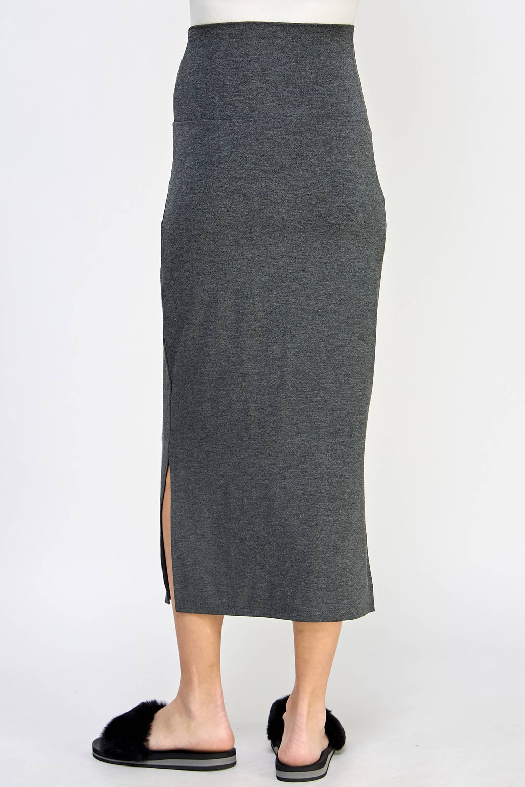 Heather Charcoal High-Waisted Maternity Midi Slit Skirt