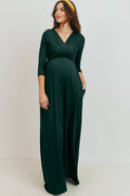 Hunter Green Surplice Quarter Sleeve Nursing Maxi Dress