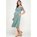 Sage Smocked Off The Shoulder Maternity Midi Dress