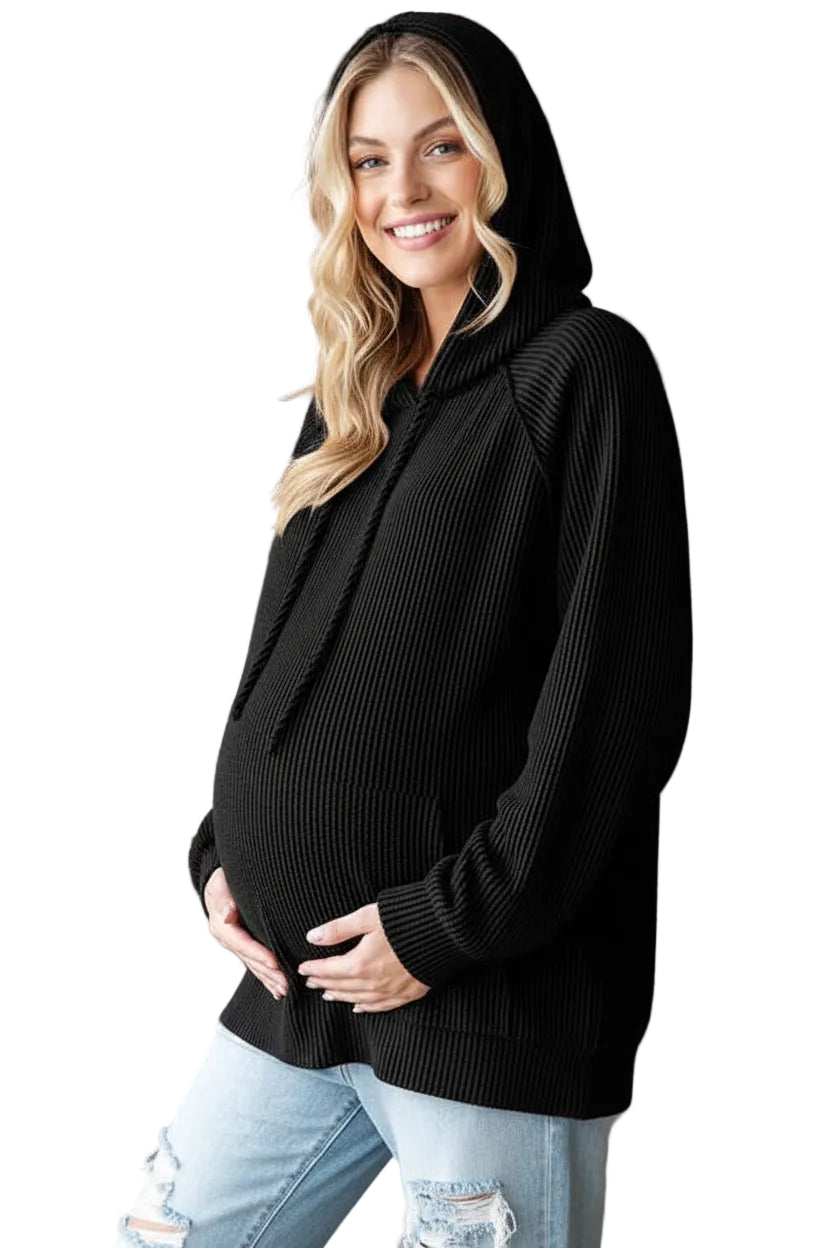 Black Urban Ribbed Hoodie