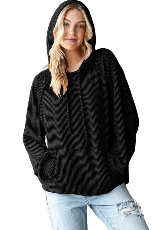 Black Urban Ribbed Hoodie
