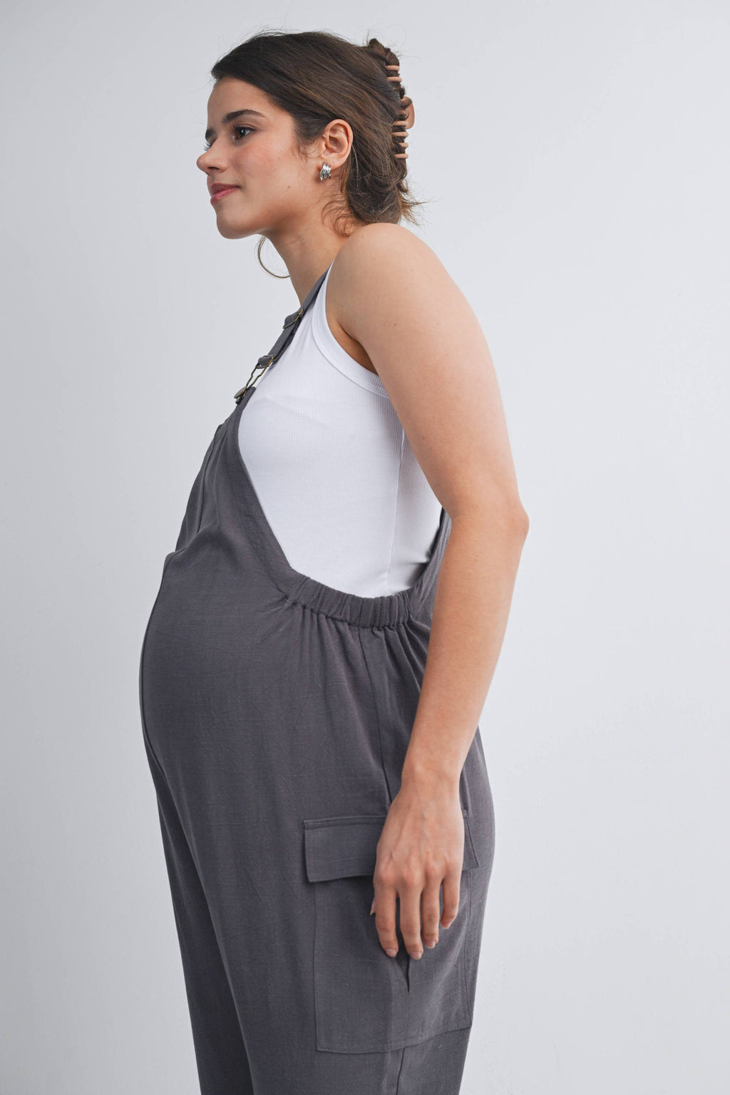 Straight Leg Maternity Adjustable Overalls  Grey