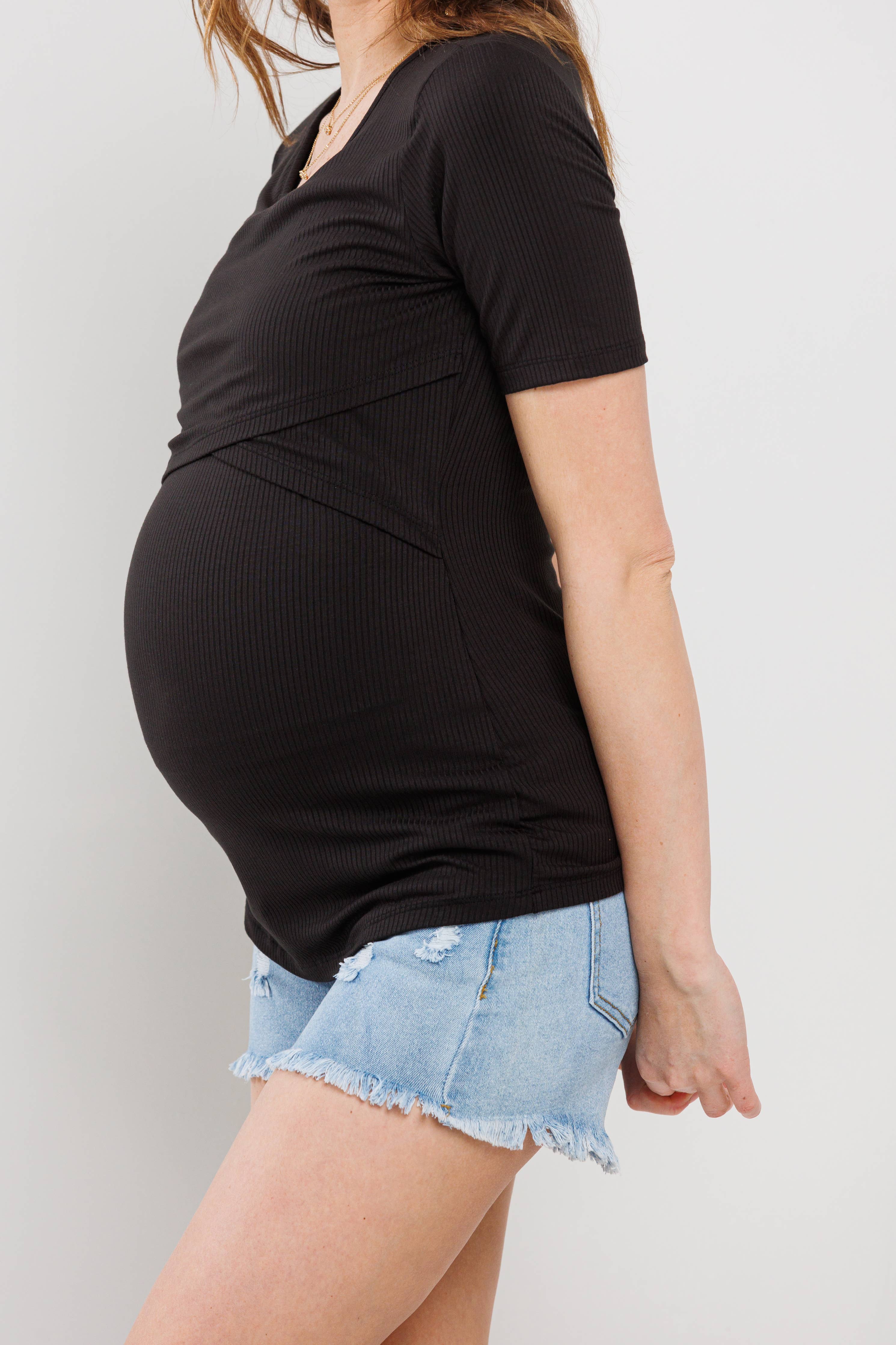 Black Double Layer Front Maternity to Nursing Tee