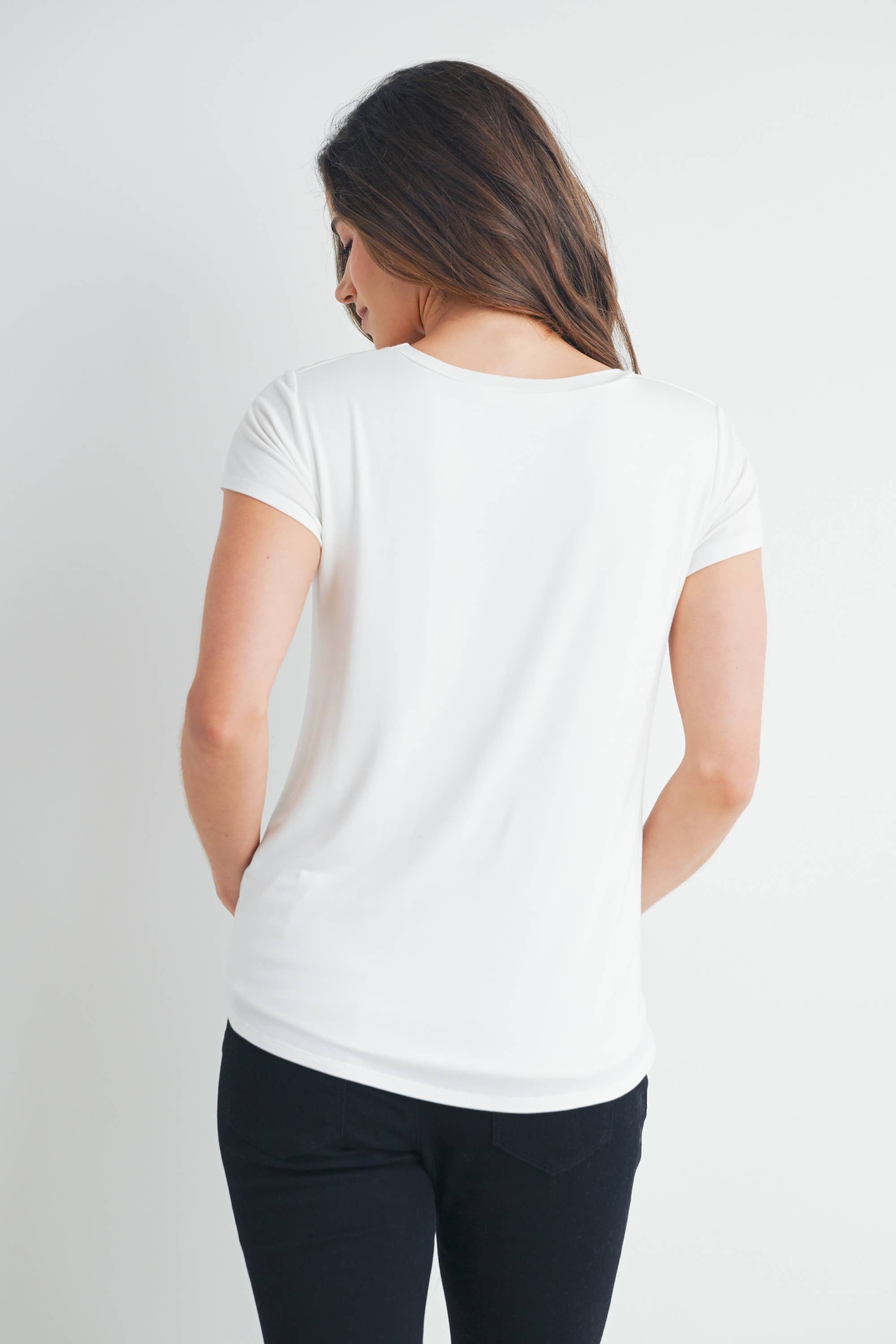 White Round Neck Maternity to Nursing Pocket T-Shirt