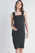 Black Ribbed Ruffle-Strap Maternity Bodycon Dress