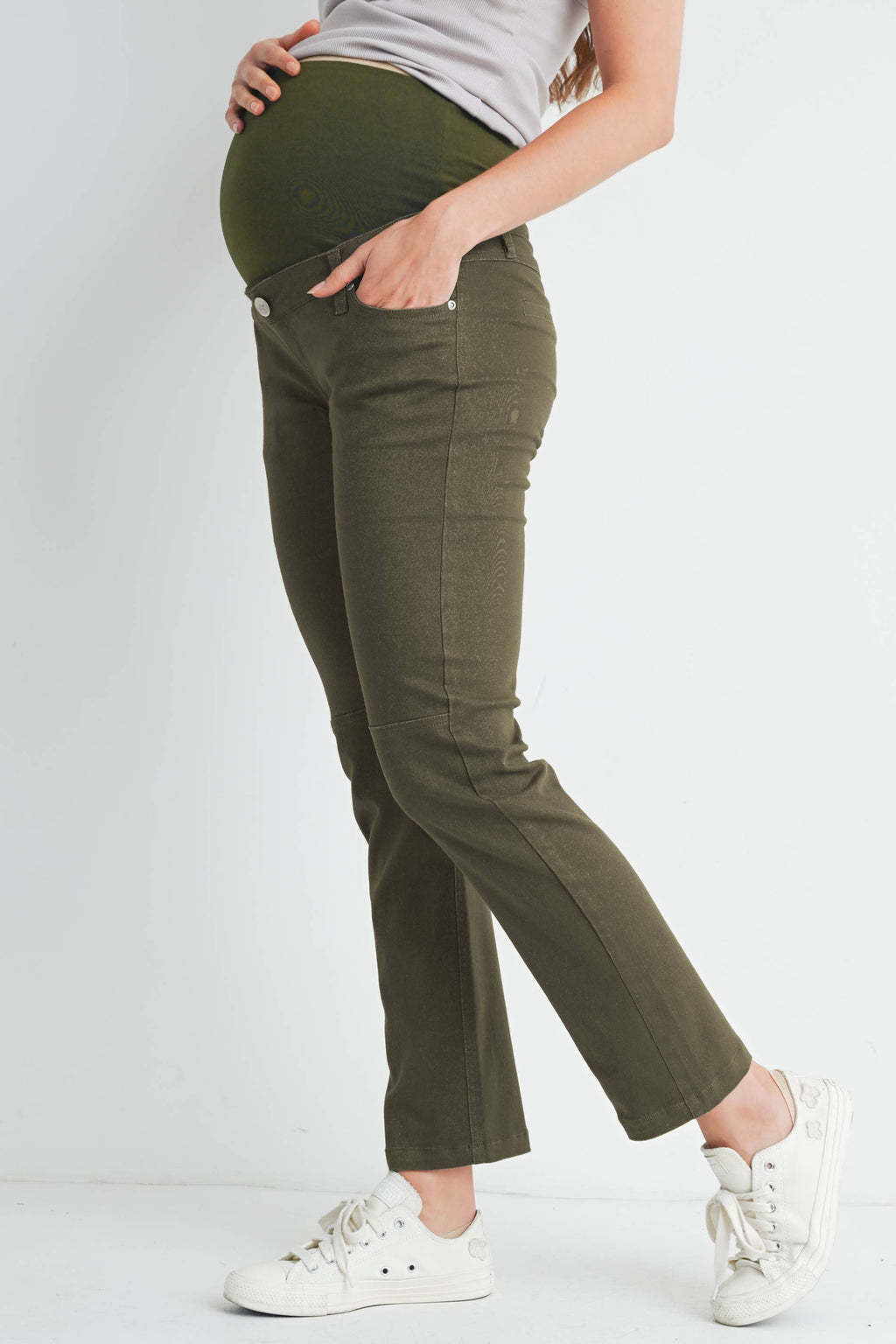 Olive Straight Leg Maternity Over the Belly Pants