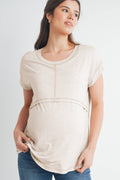 Oatmeal Double Layer Short Sleeve Maternity Nursing Top
