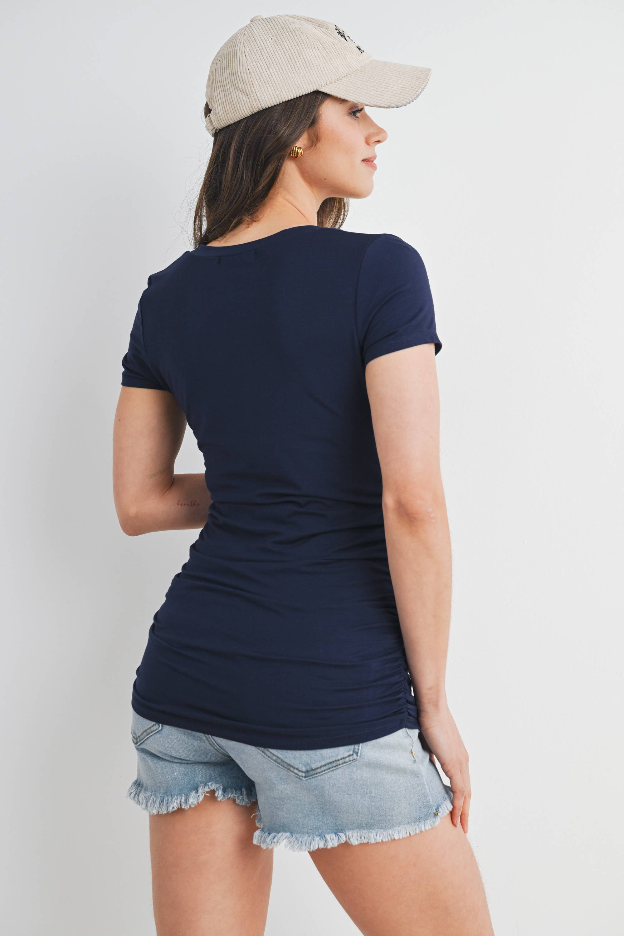 Navy Ruched Short Sleeve Maternity T-Shirt