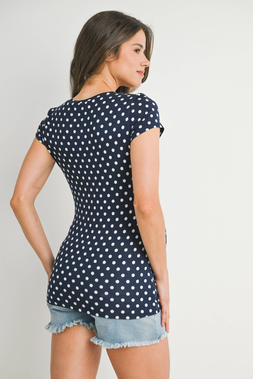 Navy with Ivory Polka Dot Short Sleeve Maternity T-Shirt