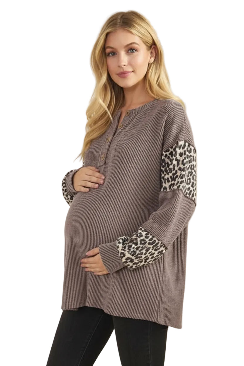 Cocoa Ribbed Animal Print Detail Sweatshirt *Breastfeeding Friendly*