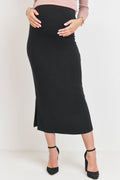Black High-Waisted Maternity Midi Slit Skirt