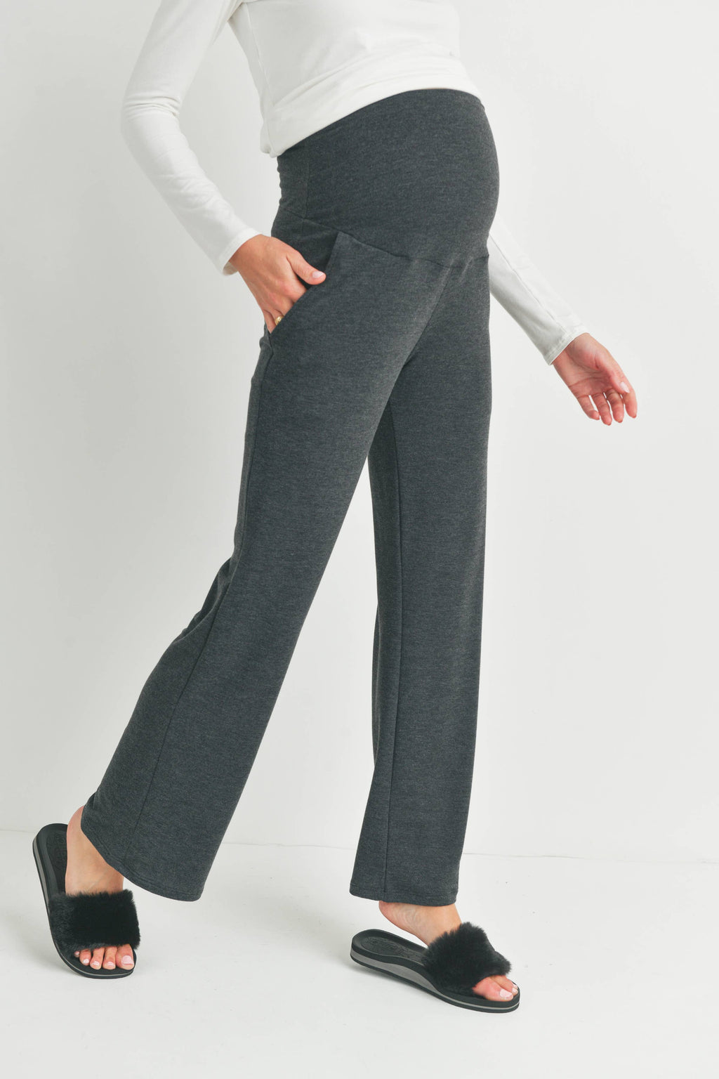 Straight Leg Terry Lounge Pants in Charcoal