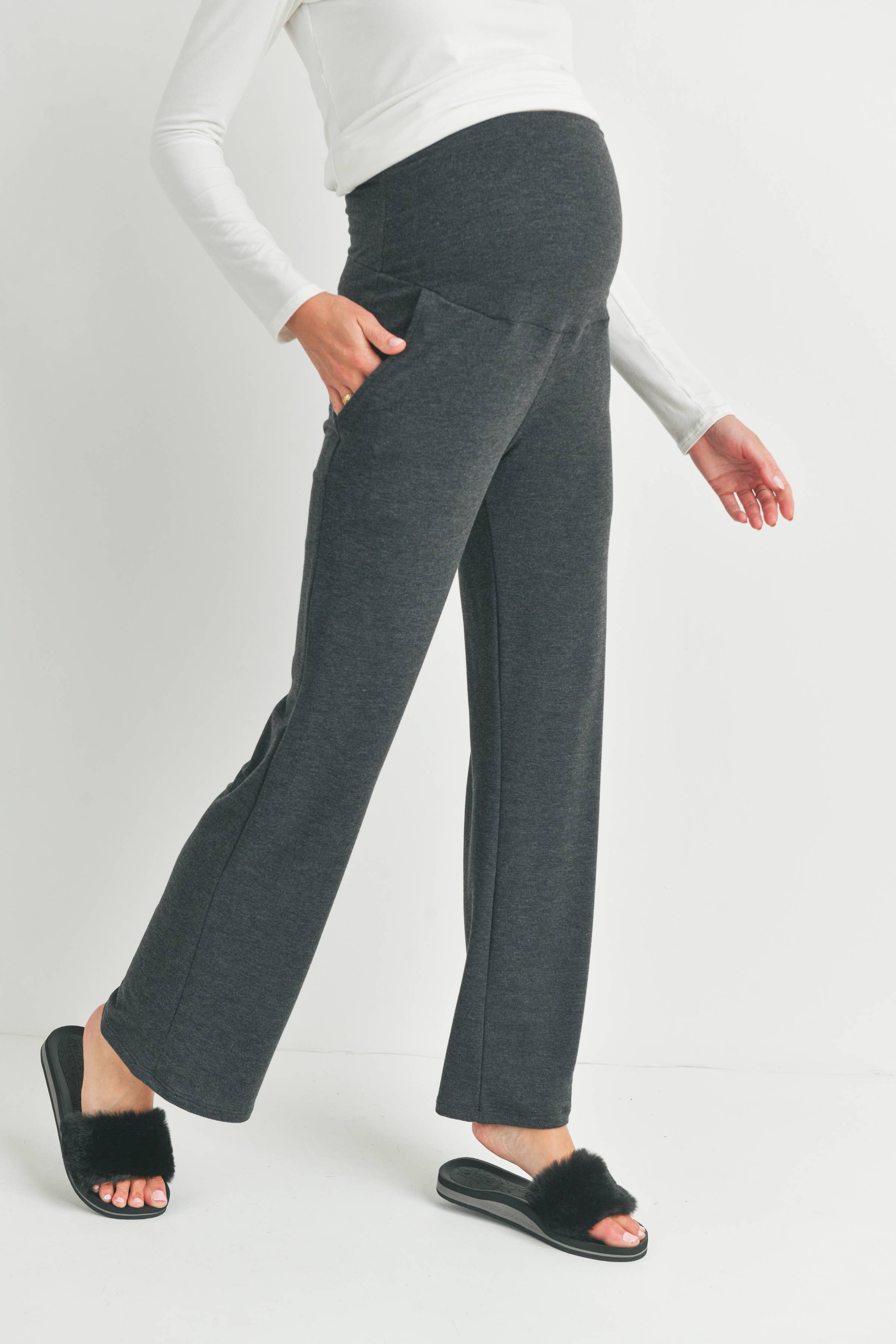 Straight Leg Terry Lounge Pants in Charcoal