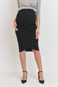 Black Tulip Hem Maternity Ruched Pencil Skirt