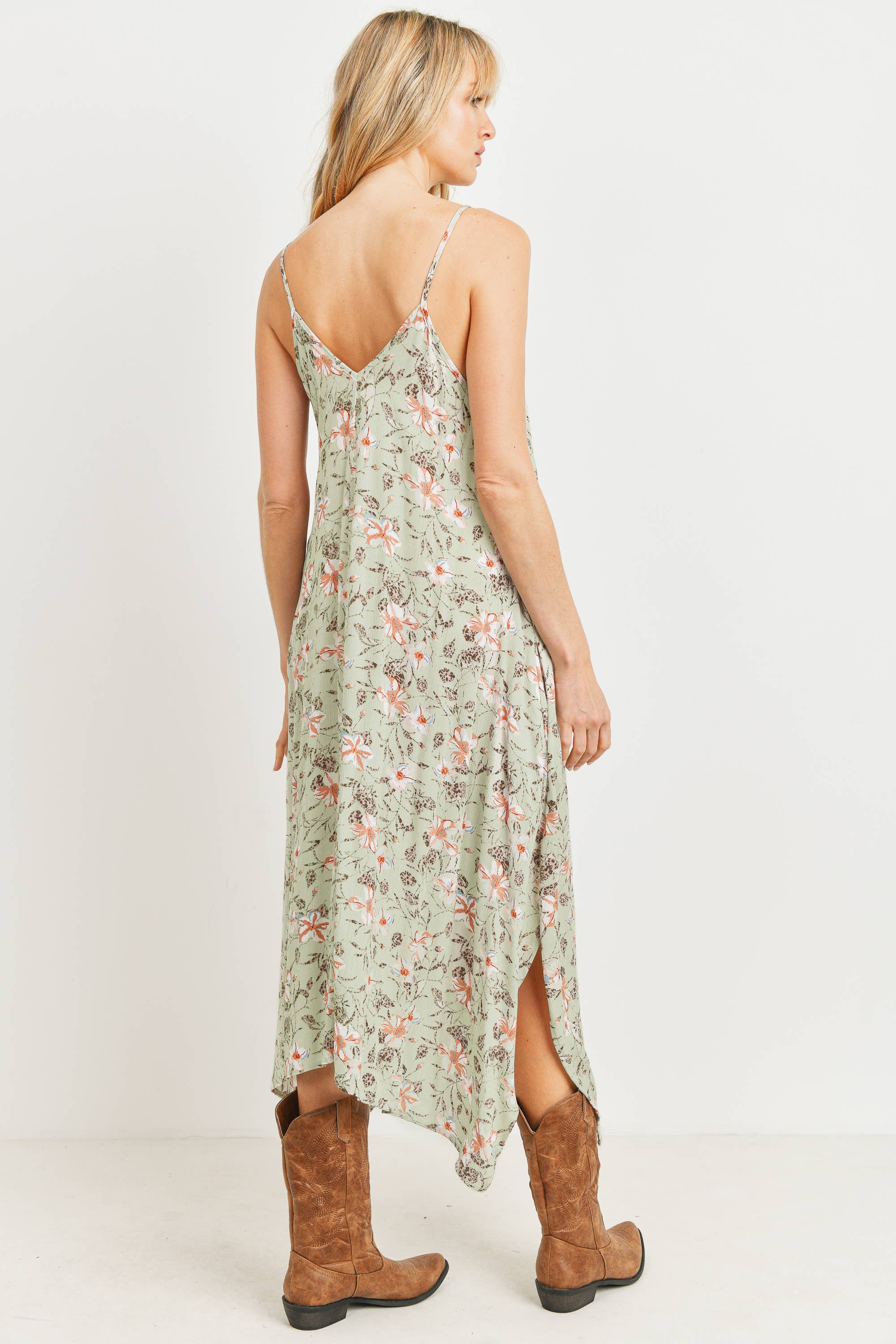 Sage Floral Print Sleeveless Maternity Midi Dress