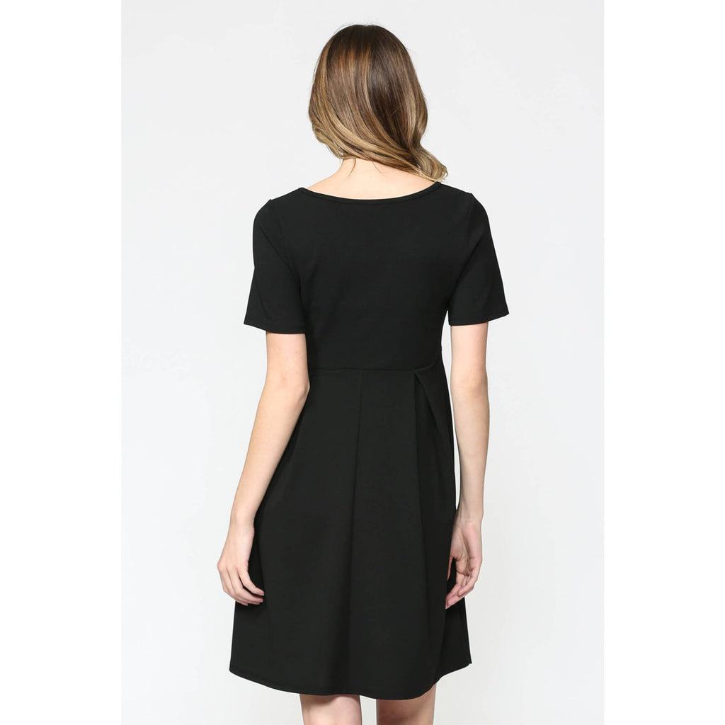 Mauve Solid Round Neck Pleated Maternity Dress