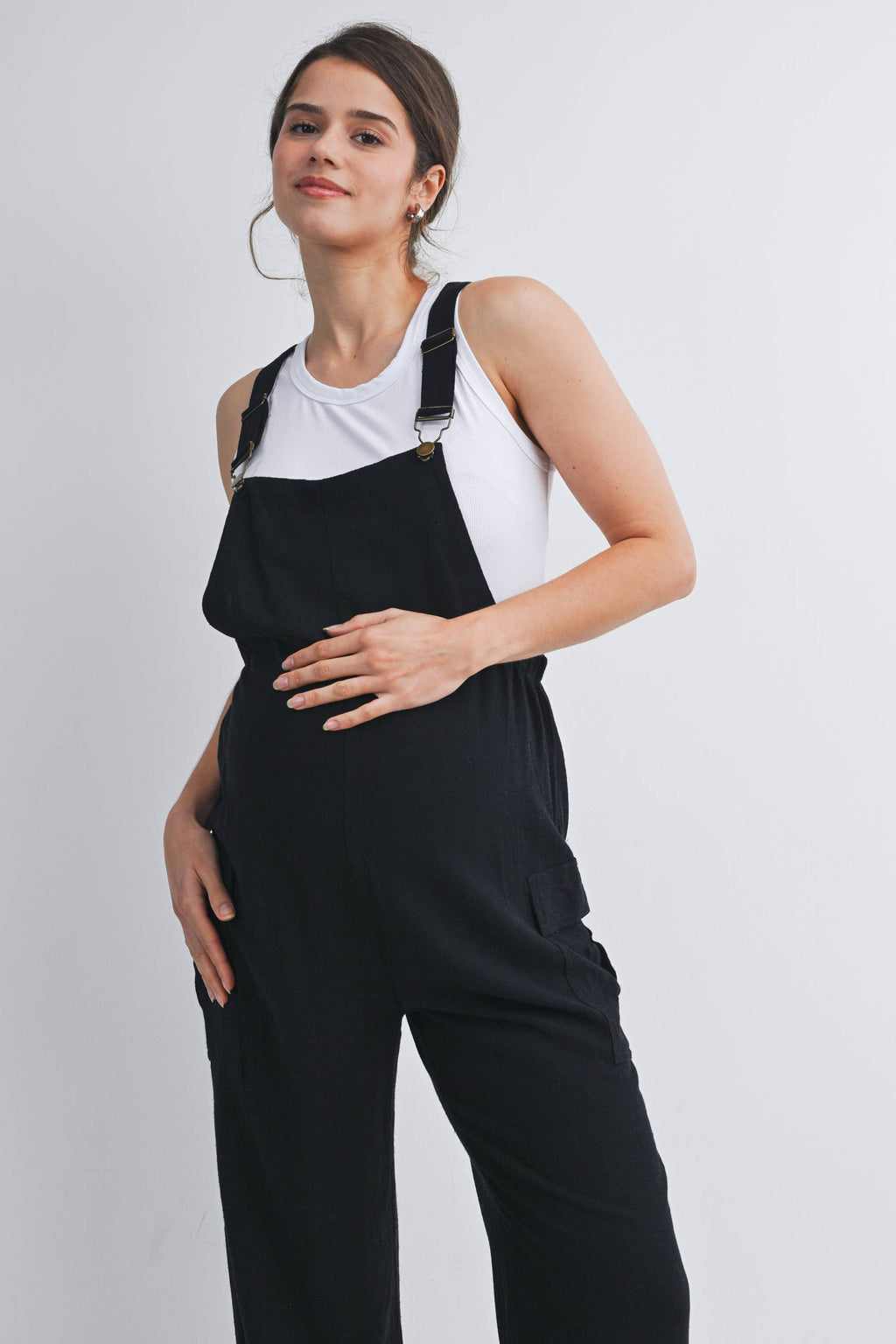 Black Straight Leg Maternity Adjustable Overalls