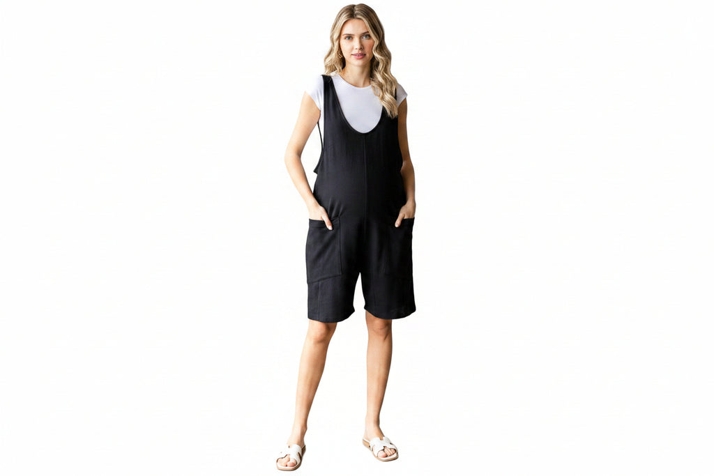 Black Solid Adjustable Strap Romper