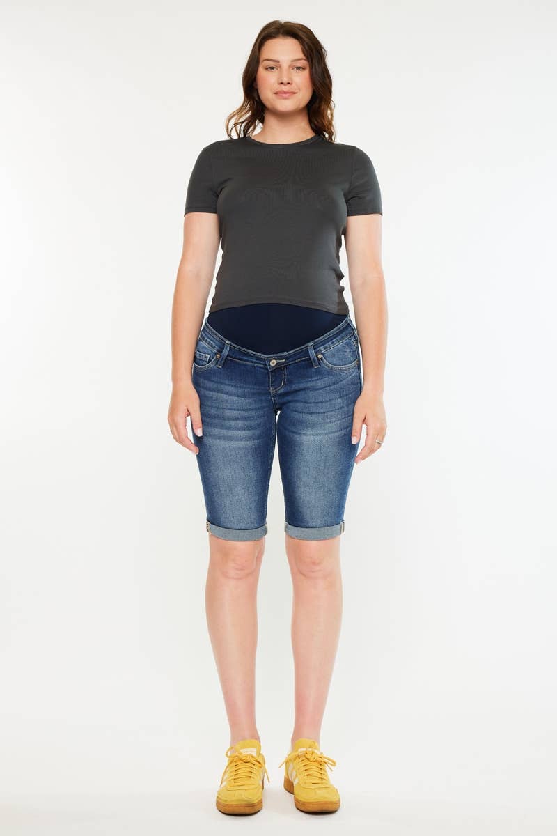 Kan Can Dark Wash Bermuda Denim Shorts