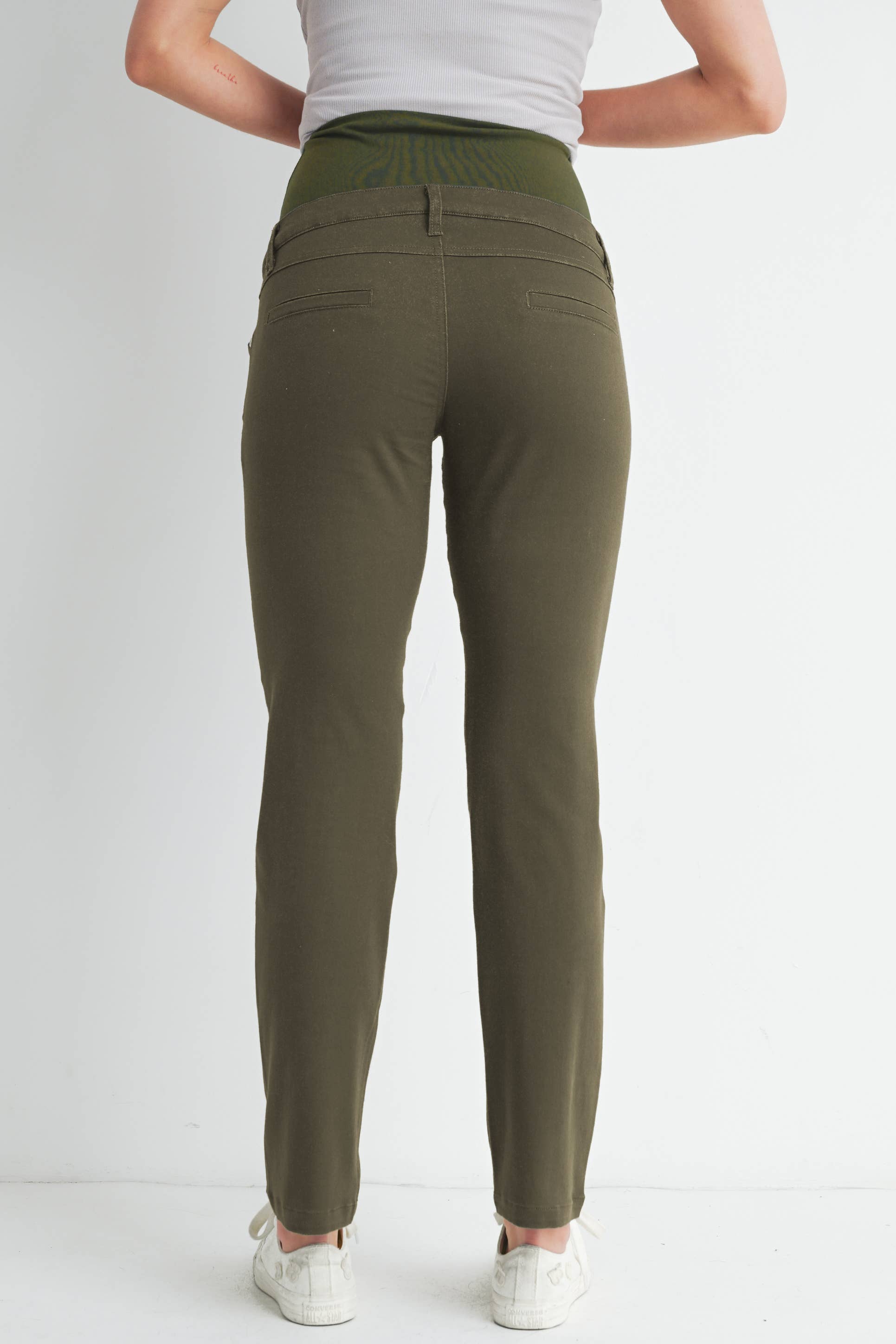 Olive Straight Leg Maternity Over the Belly Pants