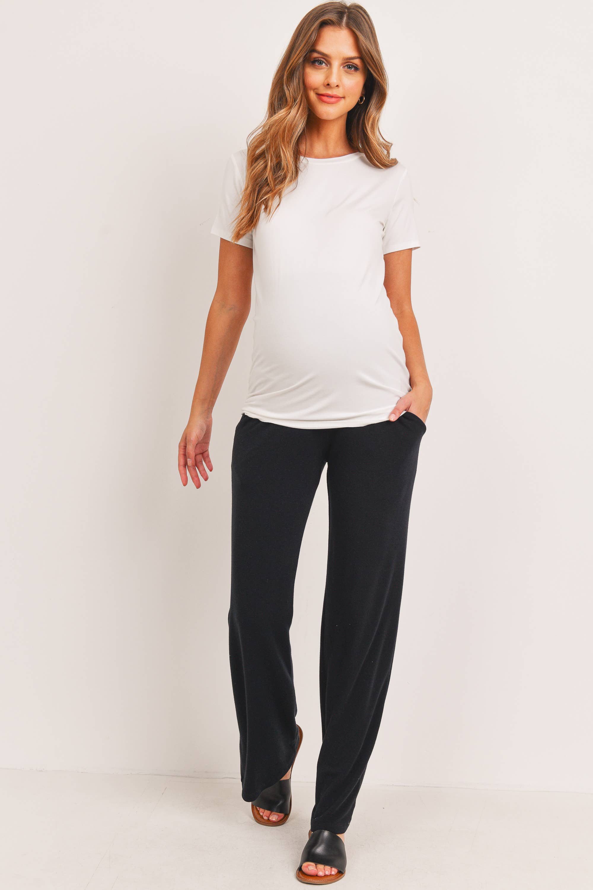Black Straight Leg Maternity Terry Lounge Pants